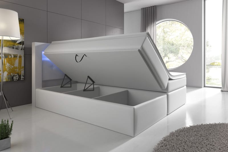 Modena Sengepakke 140x200 med Oppbevaring LED-belysning - Hvit - Møbler - Senger - Senger med oppbevaring