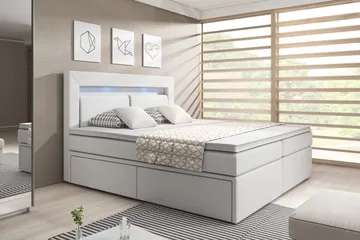 Modena Sengepakke 140x200 med Oppbevaring LED-belysning - Hvit - Møbler - Senger - Senger med oppbevaring