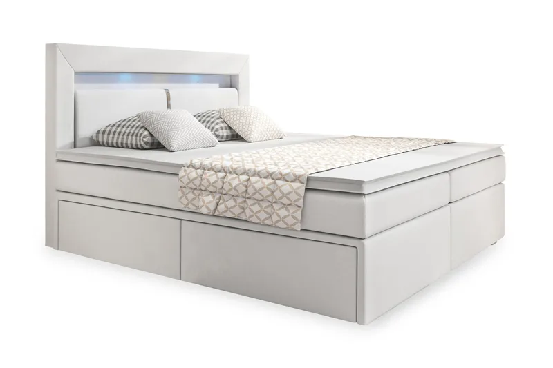 Modena Sengepakke 160x200 med Oppbevaring LED-belysning, Hvit