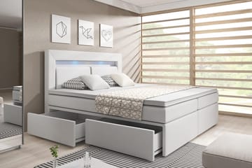 Modena Sengepakke 180x200 med Oppbevaring LED-belysning - Hvit - Møbler - Senger - Senger med oppbevaring