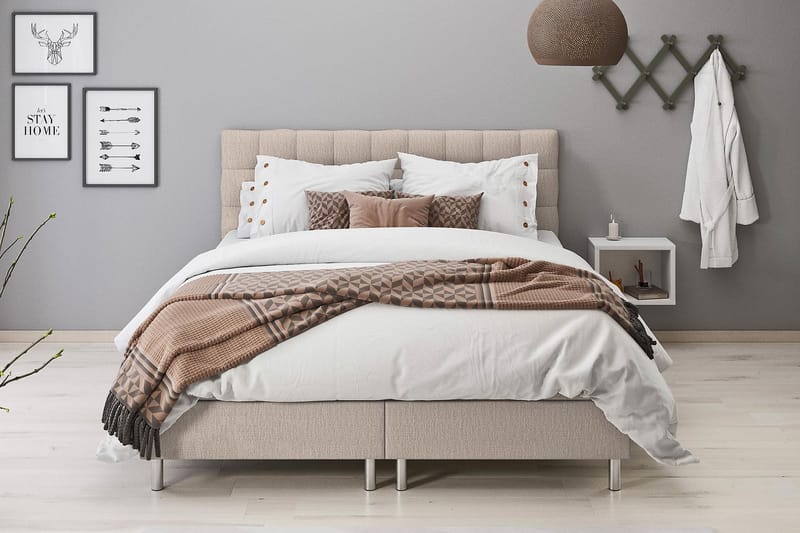 Montana Dobbeltseng med Oppbevaring 160x200 cm - Beige - Møbler - Senger - Senger med oppbevaring
