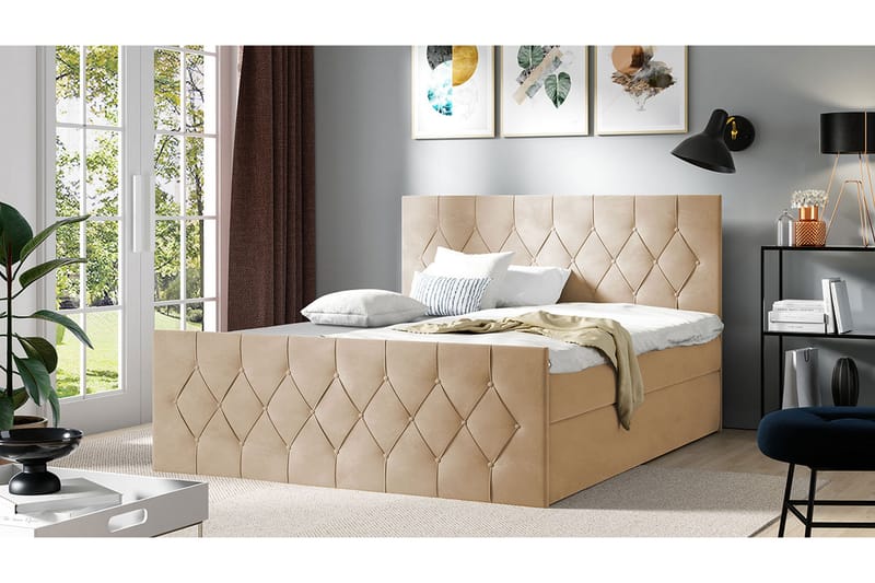 Oppbevaringsseng 167x216 cm - Beige - Møbler - Senger - Senger med oppbevaring