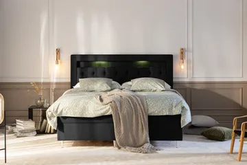 Oppbevaringsseng Alessia med LED-belysning 160x200 - Svart - Møbler - Senger - Senger med oppbevaring