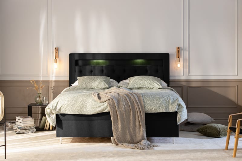 Oppbevaringsseng Alessia med LED-belysning 160x200 - Svart - Møbler - Senger - Senger med oppbevaring