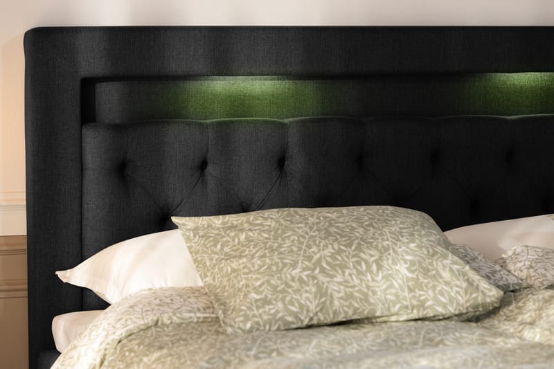 Oppbevaringsseng Alessia med LED-belysning 160x200 - Svart - Møbler - Senger - Senger med oppbevaring
