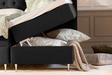 Oppbevaringsseng Alessia med LED-belysning 160x200 - Svart - Møbler - Senger - Senger med oppbevaring