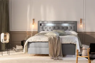 Oppbevaringsseng Alessia med LED-belysning 180x200 - Grå / Lysgrå - Møbler - Senger - Senger med oppbevaring