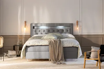 Oppbevaringsseng Alessia med LED-belysning 180x200 - Grå / Lysgrå - Møbler - Senger - Senger med oppbevaring