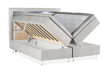 Oppbevaringsseng Alessia med LED-belysning 180x200 - Grå / Lysgrå - Møbler - Senger - Senger med oppbevaring