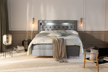 Oppbevaringsseng Alessia med LED-belysning 180x200 - Grå / Lysgrå - Møbler - Senger - Senger med oppbevaring