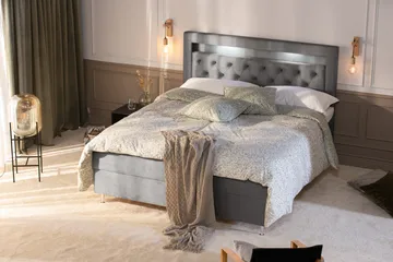 Oppbevaringsseng Alessia med LED-belysning 180x200 - Grå / Lysgrå - Møbler - Senger - Senger med oppbevaring