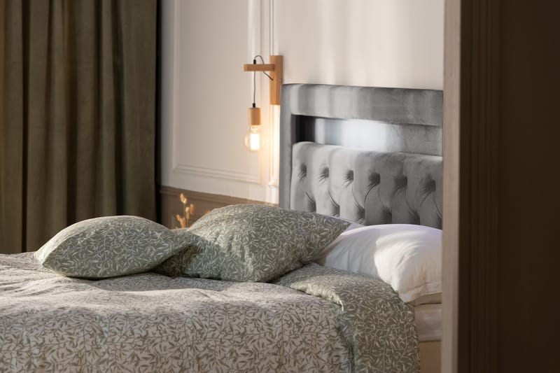 Oppbevaringsseng Alessia med LED-belysning 180x200 - Grå / Lysgrå - Møbler - Senger - Senger med oppbevaring