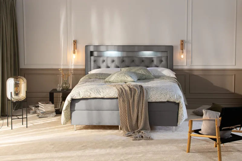 Oppbevaringsseng Alessia med LED-belysning 180x200 - Lysegrå - Møbler - Senger - Senger med oppbevaring