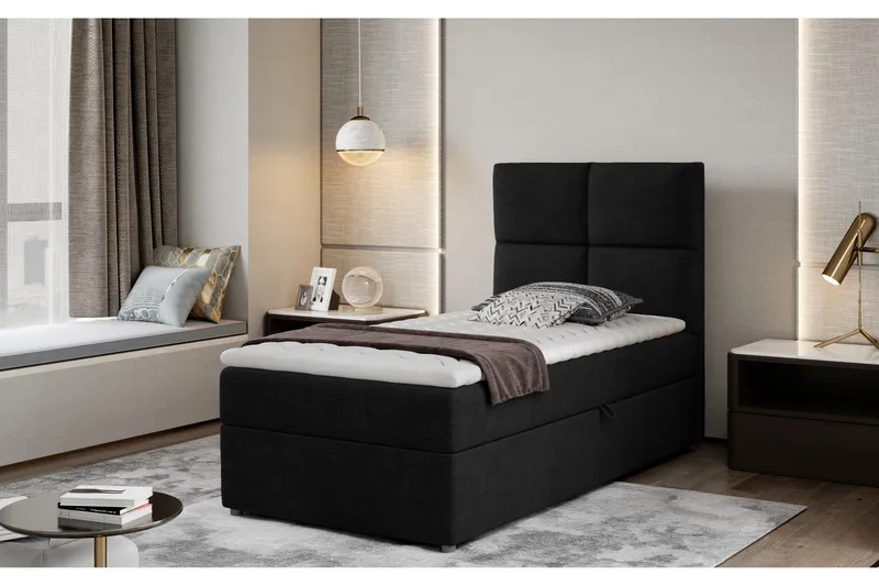 Oppbevaringsseng Lomagna 90x200 cm Rutete - Svart - Møbler - Senger - Senger med oppbevaring