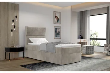 Oppbevaringsseng Lomagna 90x200 cm Vertikal Søm - Beige - Møbler - Senger - Senger med oppbevaring