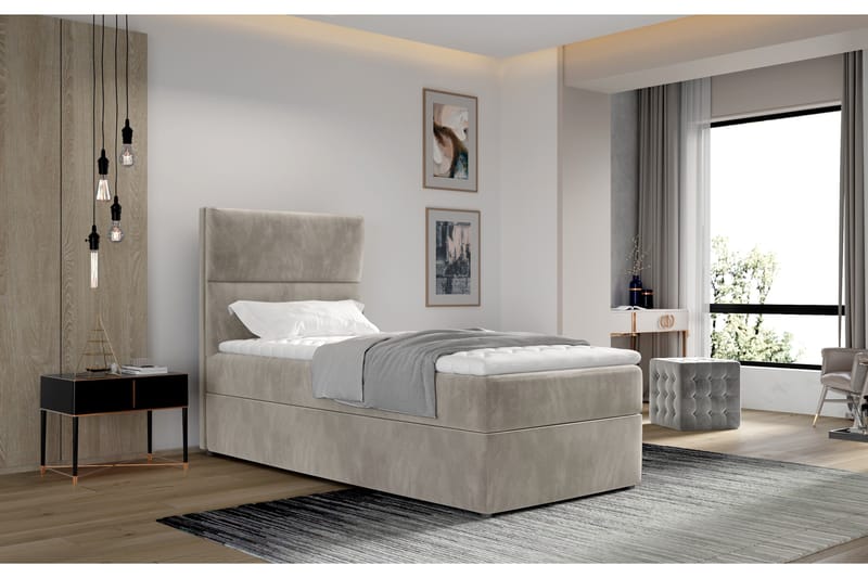 Oppbevaringsseng Lomagna 90x200 cm Vertikal Søm - Beige - Møbler - Senger - Senger med oppbevaring