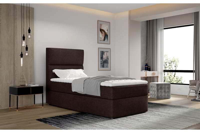 Oppbevaringsseng Lomagna 90x200 cm Vertikal Søm - Brun - Møbler - Senger - Senger med oppbevaring