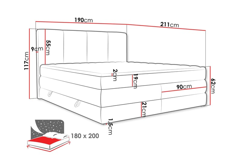 Pinta Oppbevaringsseng 180x200 cm - Grå - Møbler - Senger - Senger med oppbevaring - Dobbeltseng med oppbevaring