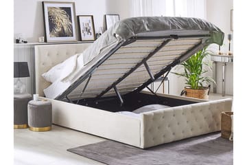 Saleux Oppbevaringsseng 140x200 cm - Fløyel/Beige - Møbler - Senger - Senger med oppbevaring