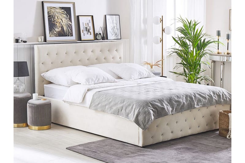 Saleux Oppbevaringsseng 140x200 cm - Fløyel/Beige - Møbler - Senger - Senger med oppbevaring