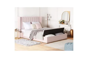 Säng med förvaringsbänk Beliani Noyers Beige, 160x200 cm Rose 180x200 - Møbler - Senger - Vannsenger
