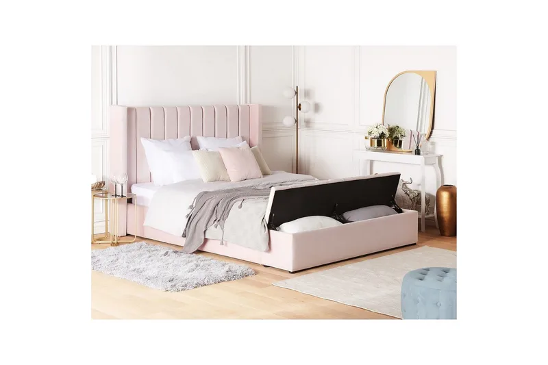 Säng med förvaringsbänk Beliani Noyers Beige, 160x200 cm Rose 180x200 - Møbler - Senger - Vannsenger