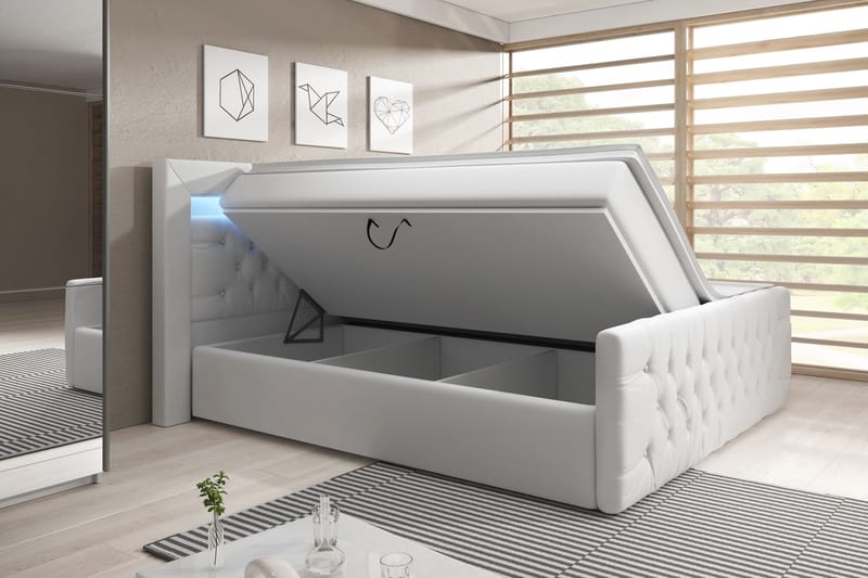 Sengepakke Celio 140x200 med Oppbevaring - Hvit|Kunstlær - Senger med oppbevaring - Komplett sengepakke