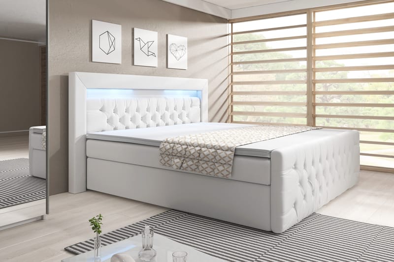 Sengepakke Celio 160x200 med Oppbevaring - Hvit|Kunstlær - Komplett sengepakke - Senger med oppbevaring