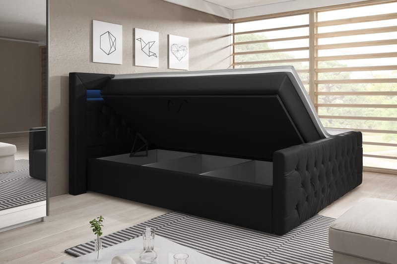 Sengepakke Celio 160x200 - Svart|Kunstlær - Senger med oppbevaring - Komplett sengepakke