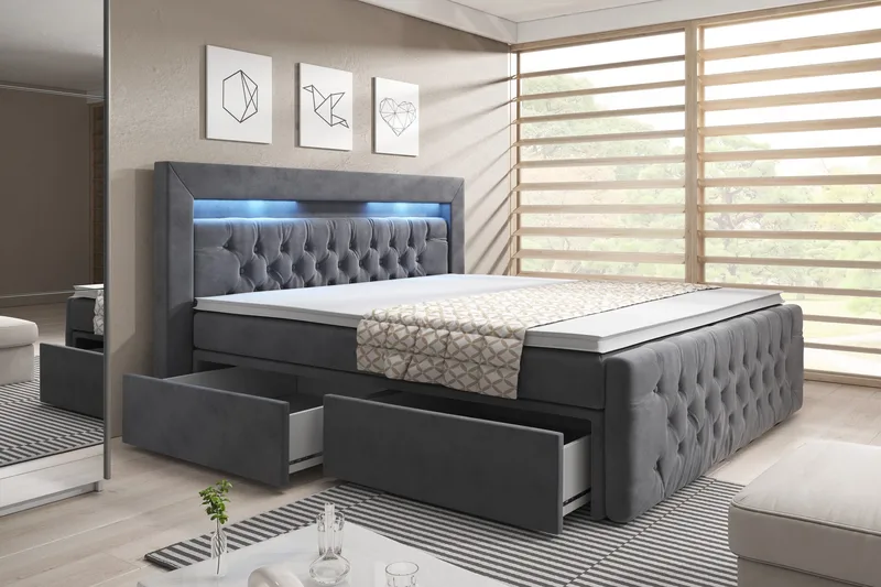 Sengepakke Celio 180x200 med Oppbevaring - Grå / Fløyel - Møbler - Senger - Senger med oppbevaring