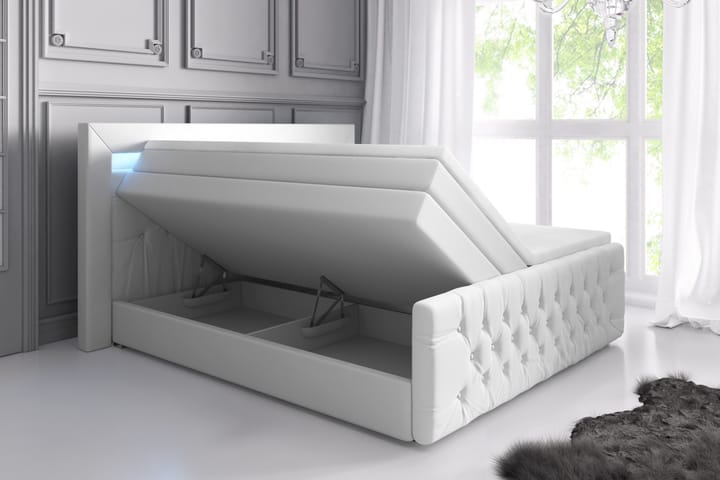 Sengepakke Celio Lyx 180x200 LED-belysning - Hvit|Kunstlær - Komplett sengepakke - Senger med oppbevaring