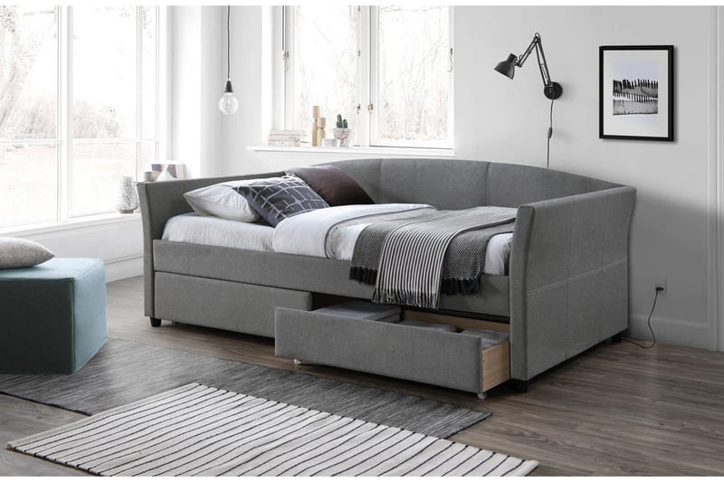 Sengeramme Labege 90x200 cm - Grå/Svart - Dobbeltseng med oppbevaring - Enkeltseng med oppbevaring - Senger med oppbevaring