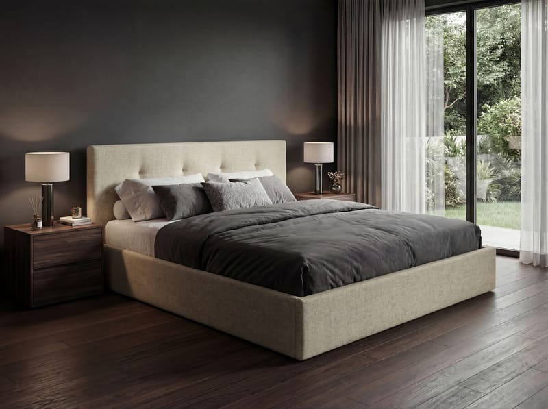 Sengeramme Deylinor 140x200 cm med løfteoppbevaring - beige - Møbler - Senger - Senger med oppbevaring