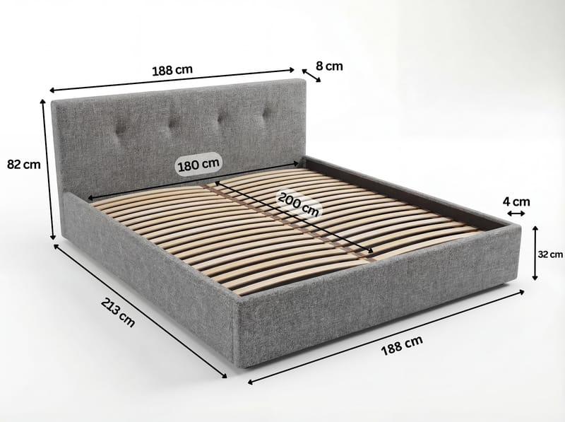 Sengeramme Deylinor 140x200 cm med løfteoppbevaring - grå - Møbler - Senger - Senger med oppbevaring