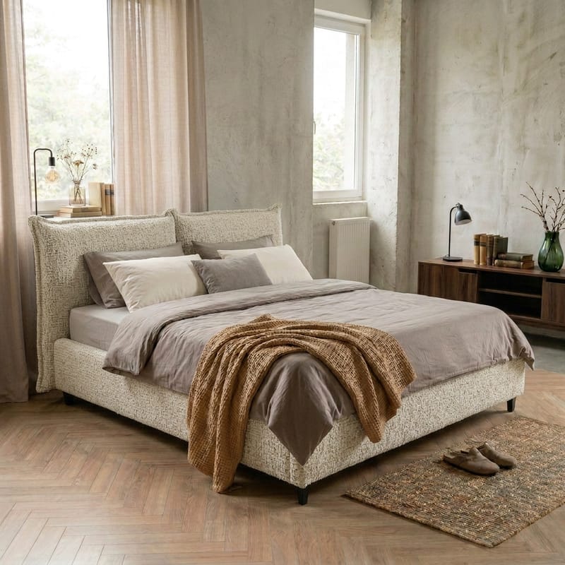 Sengeramme Rynorin 140x200 cm med løfteoppbevaring - beige - Møbler - Senger - Sengeramme & sengestamme