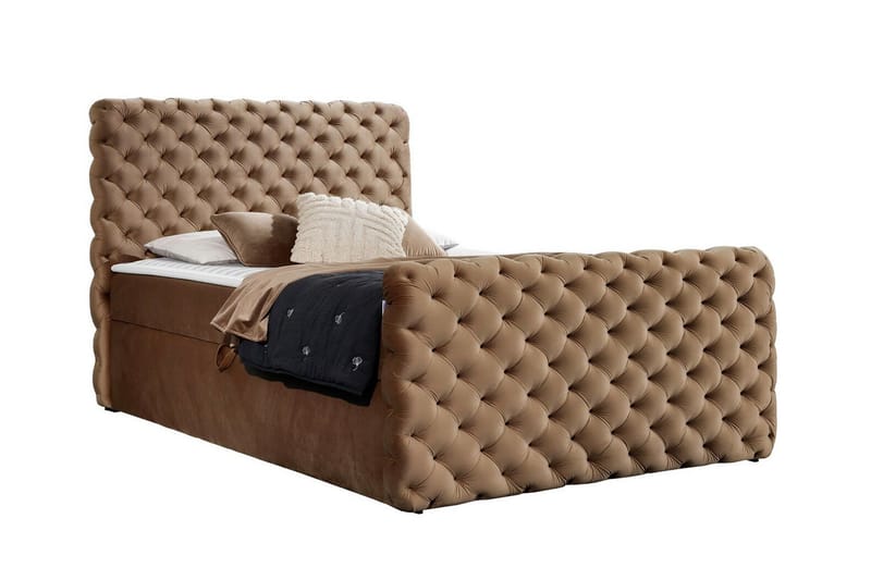 Almancil Sengepakke 140x200 cm med Sengegavl + Overmadrass med Fasthetsgrad Medium, Brun