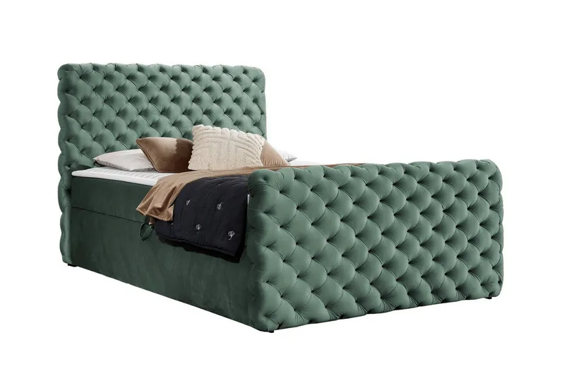 Almancil Sengepakke 140x200 cm med Sengegavl + Overmadrass med Fasthetsgrad Medium, Grønn