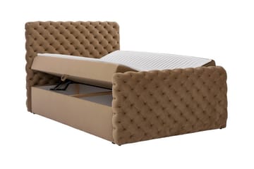Almancil Sengepakke 140x200 cm med Sengegavl + Overmadrass med Fasthetsgrad Medium - Taupe - Møbler - Senger - Sengeramme & sengestamme
