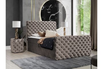Almancil Sengepakke 160x200 cm med Sengegavl + Overmadrass med Fasthetsgrad Medium - Taupe - Møbler - Senger - Sengeramme & sengestamme