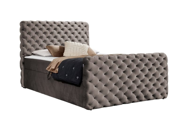Almancil Sengepakke 160x200 cm med Sengegavl + Overmadrass med Fasthetsgrad Medium, Taupe