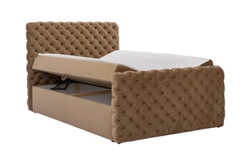 Almancil Sengepakke med Oppbevaring 160x200 cm i Fløyel med Sengegavl + Overmadrass - Brun - Møbler - Senger - Sengeramme & sengestamme