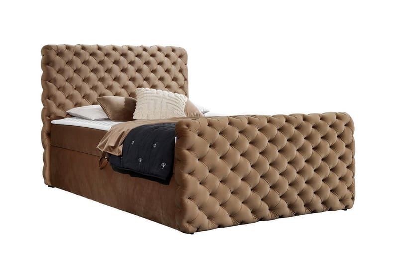 Almancil Sengepakke med Oppbevaring 160x200 cm i Fløyel med Sengegavl + Overmadrass, Brun