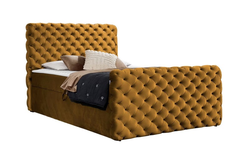 Almancil Sengepakke med Oppbevaring 160x200 cm i Fløyel med Sengegavl + Overmadrass, Gul