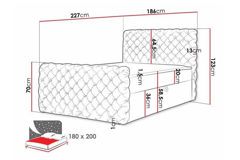 Almancil Sengepakke med Oppbevaring 180x200 cm i Fløyel med Sengegavl + Overmadrass - Svart - Møbler - Senger - Sengeramme & sengestamme