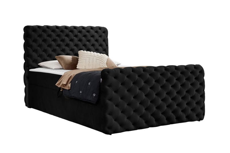 Almancil Sengepakke med Oppbevaring 180x200 cm i Fløyel med Sengegavl + Overmadrass, Svart