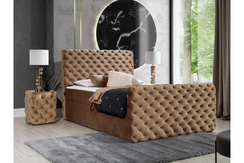 Almancil Sengeramme med Oppbevaring 120x200 cm i Fløyel med Fasthetsgrad Medium - Brun - Møbler - Senger - Sengeramme & sengestamme