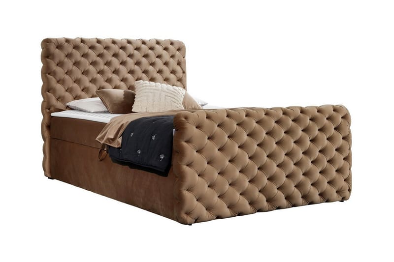 Almancil Sengeramme med Oppbevaring 120x200 cm i Fløyel med Fasthetsgrad Medium, Brun