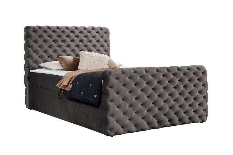 Almancil Sengeramme med Oppbevaring 120x200 cm i Fløyel med Fasthetsgrad Medium, Mørkegrå