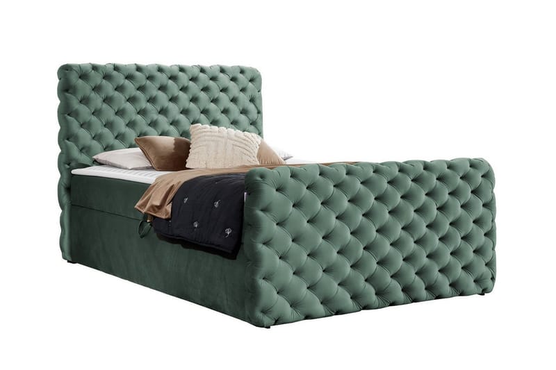 Almancil Sengeramme med Oppbevaring 160x200 cm i Fløyel med Fasthetsgrad Medium, Grønn