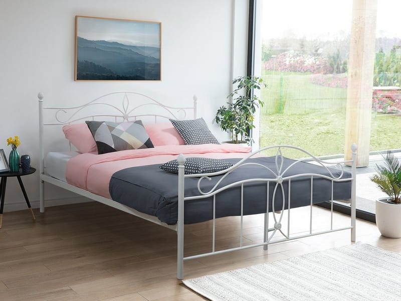Antlia Dobbeltseng 180x200 cm i Metall med Sengegavl, Hvit